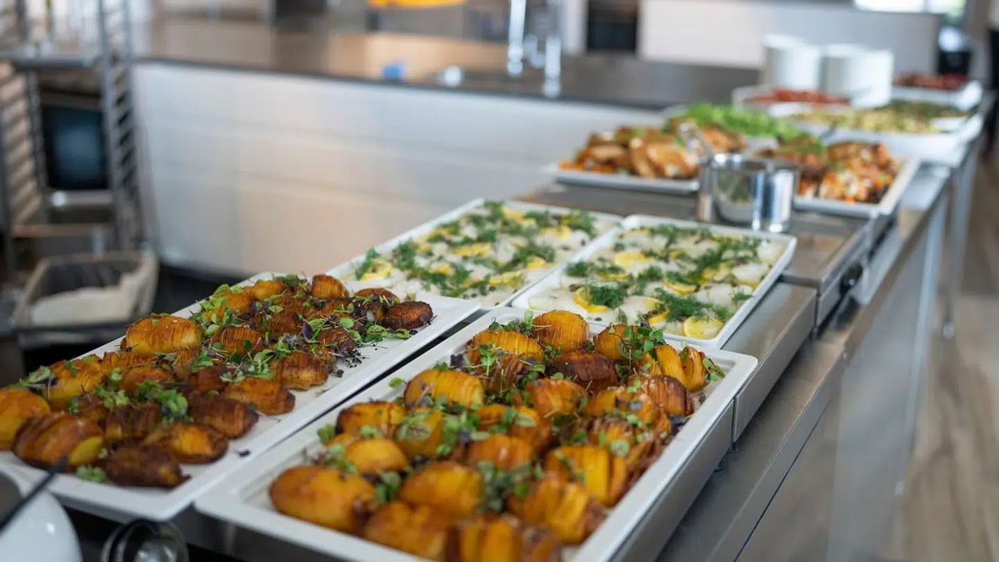 Buffet med hasselback-kartofler og fisk
