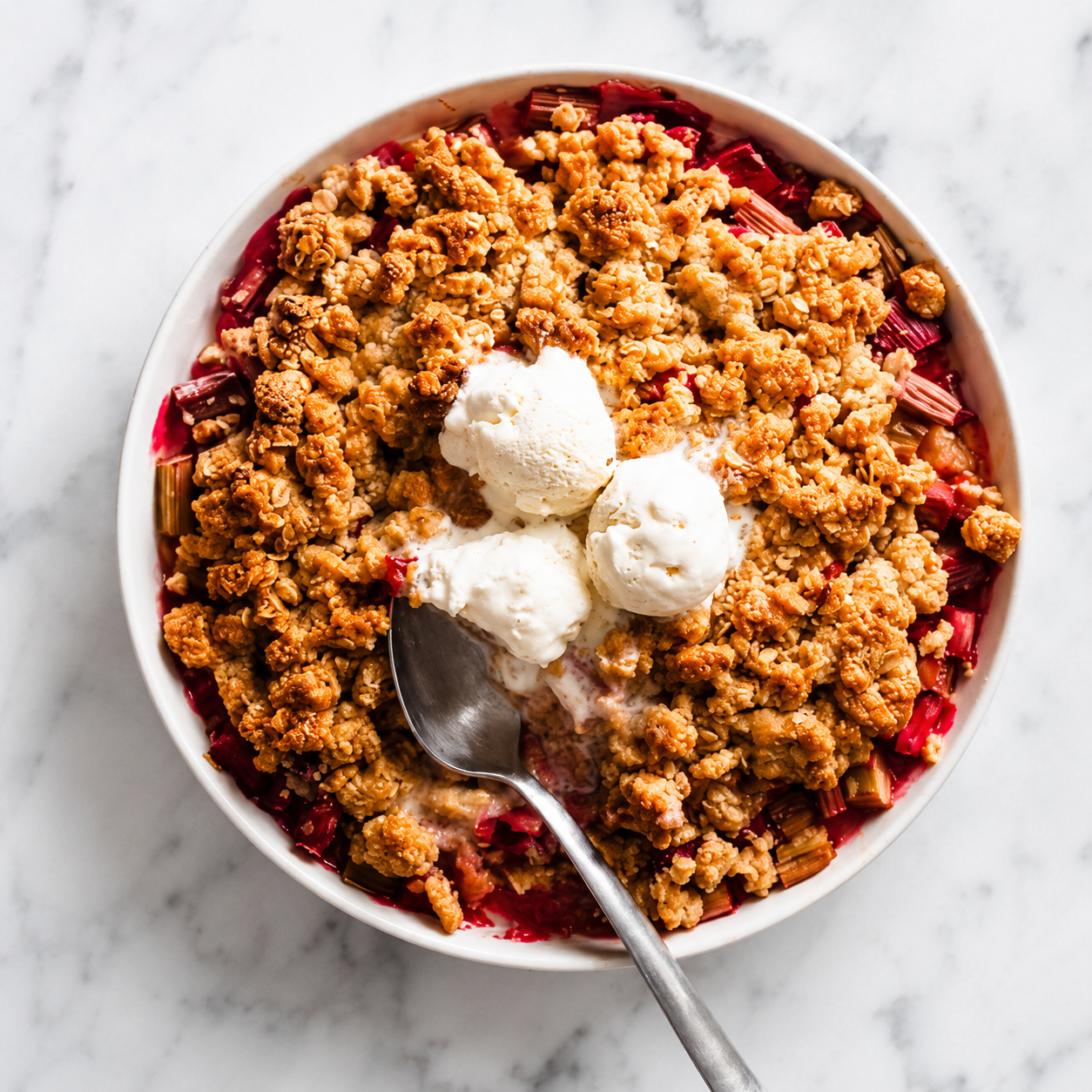 Rabarbercrumble med vaniljeis